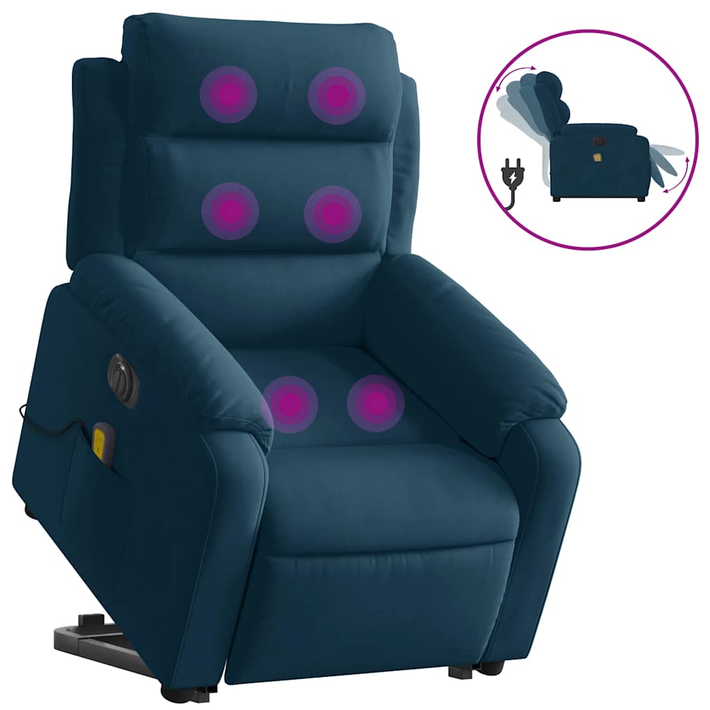 massagestol med løftefunktion velour blå