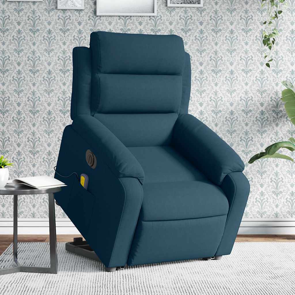 massagestol med løftefunktion velour blå