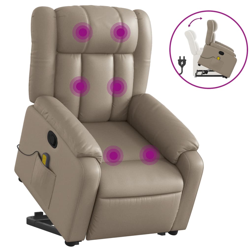 løftestol med massagefunktion kunstlæder cappuccino