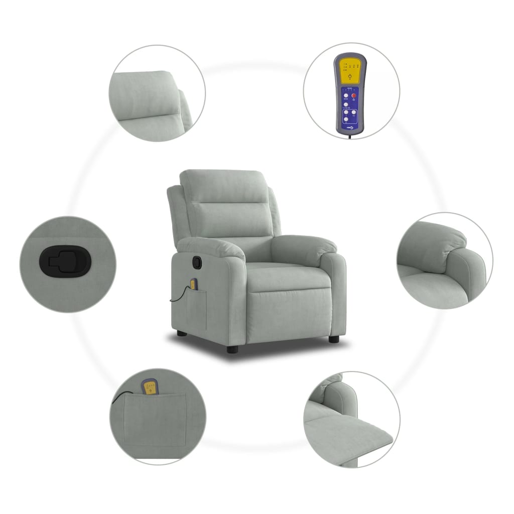 Massagestol Lysegrå Velour