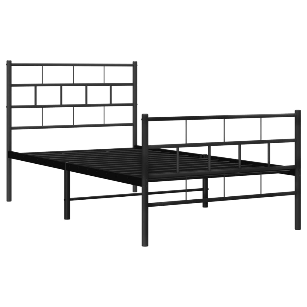 sengeramme med sengegavl og fodgærde 90x190 cm metal sort