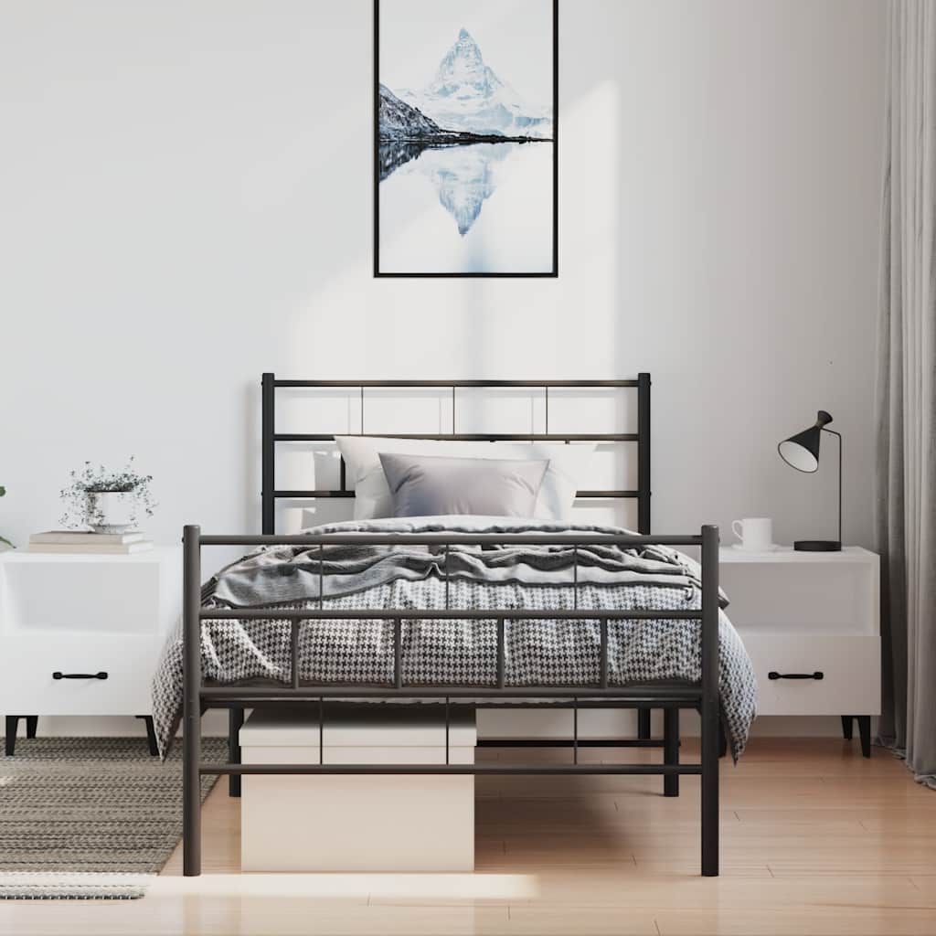 sengeramme med sengegavl og fodgærde 100x200 cm metal sort