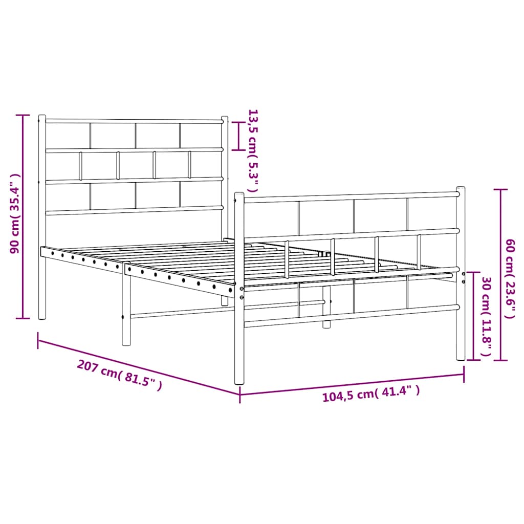 sengeramme med sengegavl og fodgærde 100x200 cm metal sort