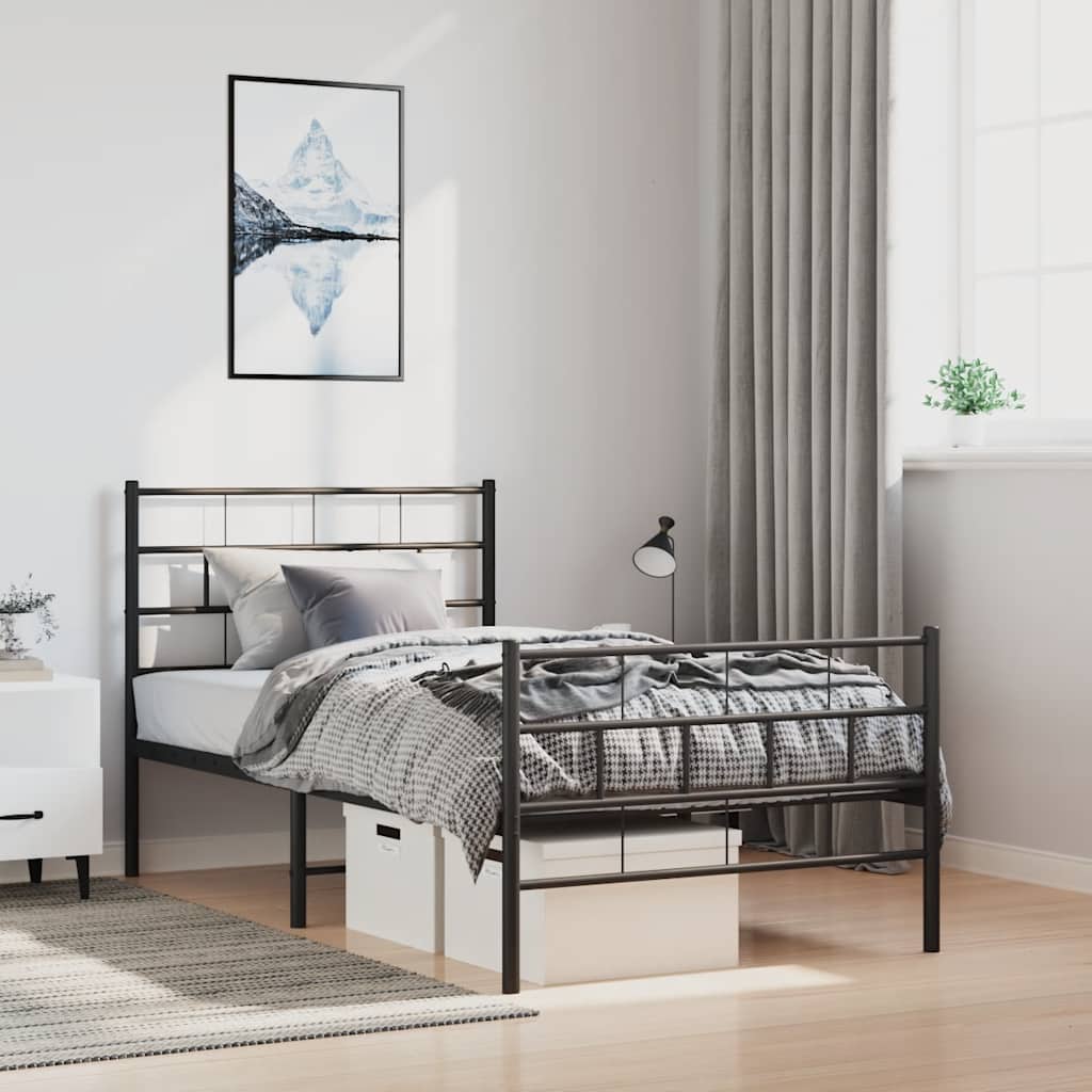 sengeramme med sengegavl og fodgærde 100x200 cm metal sort