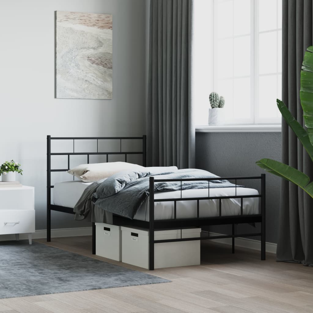 sengeramme med sengegavl og fodgærde 107x203 cm metal sort