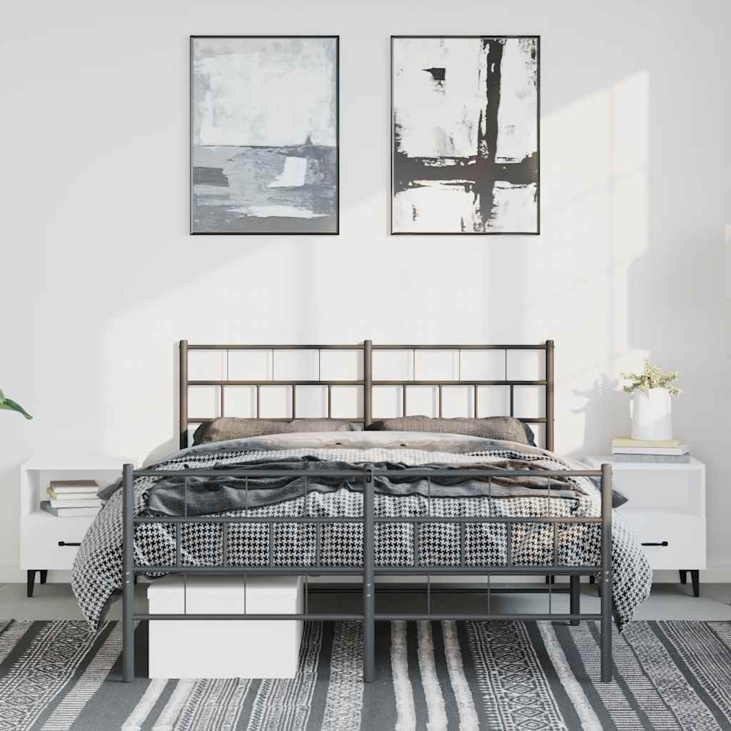 sengeramme med sengegavl og fodgærde 135x190 cm metal sort
