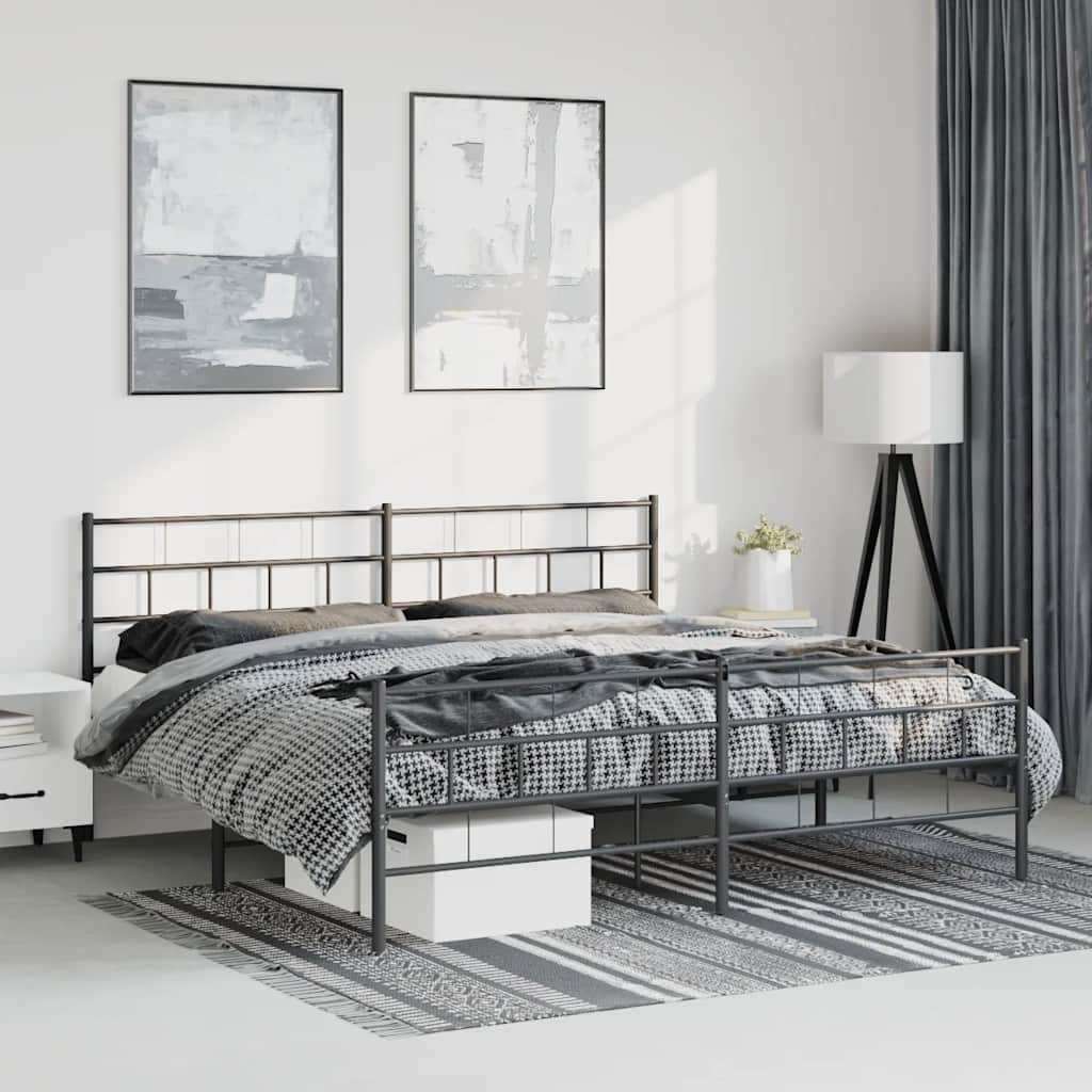 sengeramme med sengegavl og fodgærde 193x203 cm metal sort
