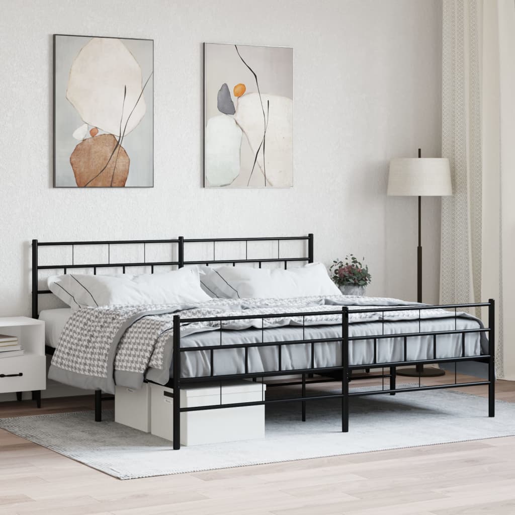 sengeramme med sengegavl og fodgærde 200x200 cm metal sort