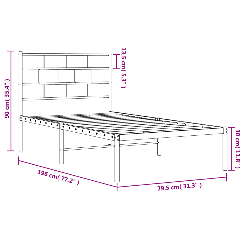 sengeramme uden madras med hovedgærde 75x190 cm hvid