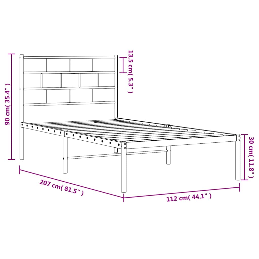 sengeramme med sengegavl 107x203 cm metal hvid