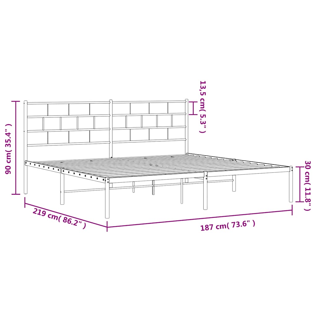 sengeramme med sengegavl 183x213 cm metal hvid