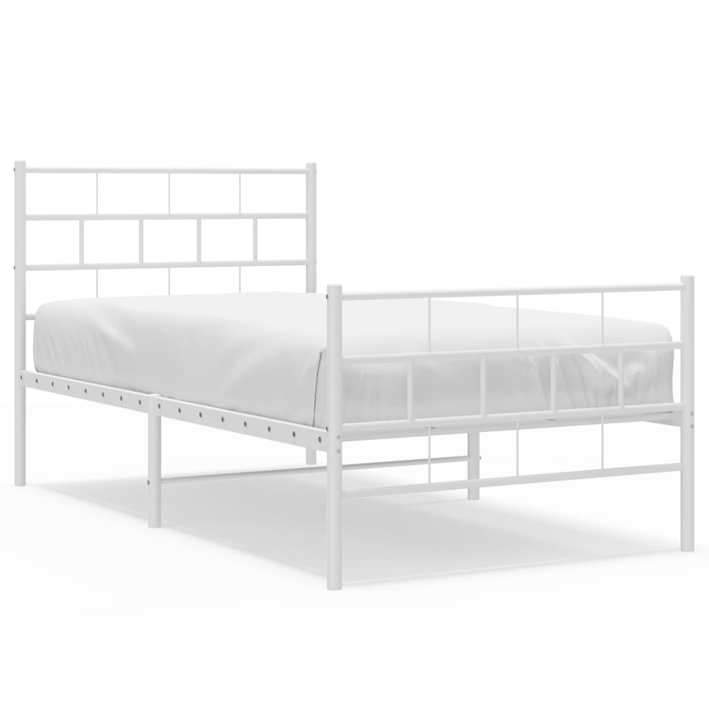 sengeramme med sengegavl og fodgærde 90x200 cm metal hvid