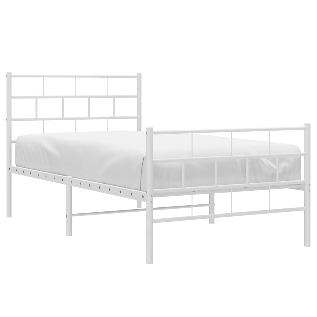 sengeramme med sengegavl og fodgærde 90x200 cm metal hvid