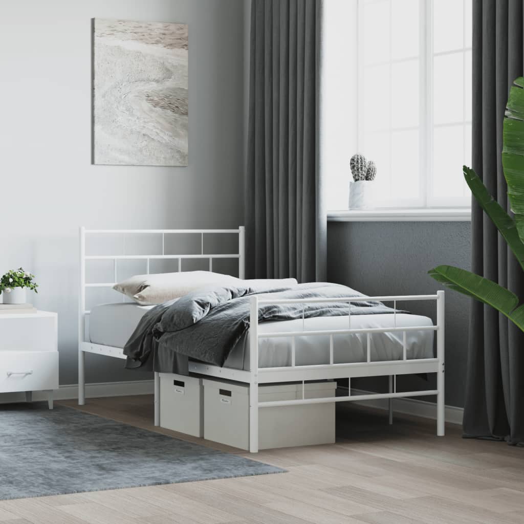 sengeramme med sengegavl og fodgærde 90x200 cm metal hvid