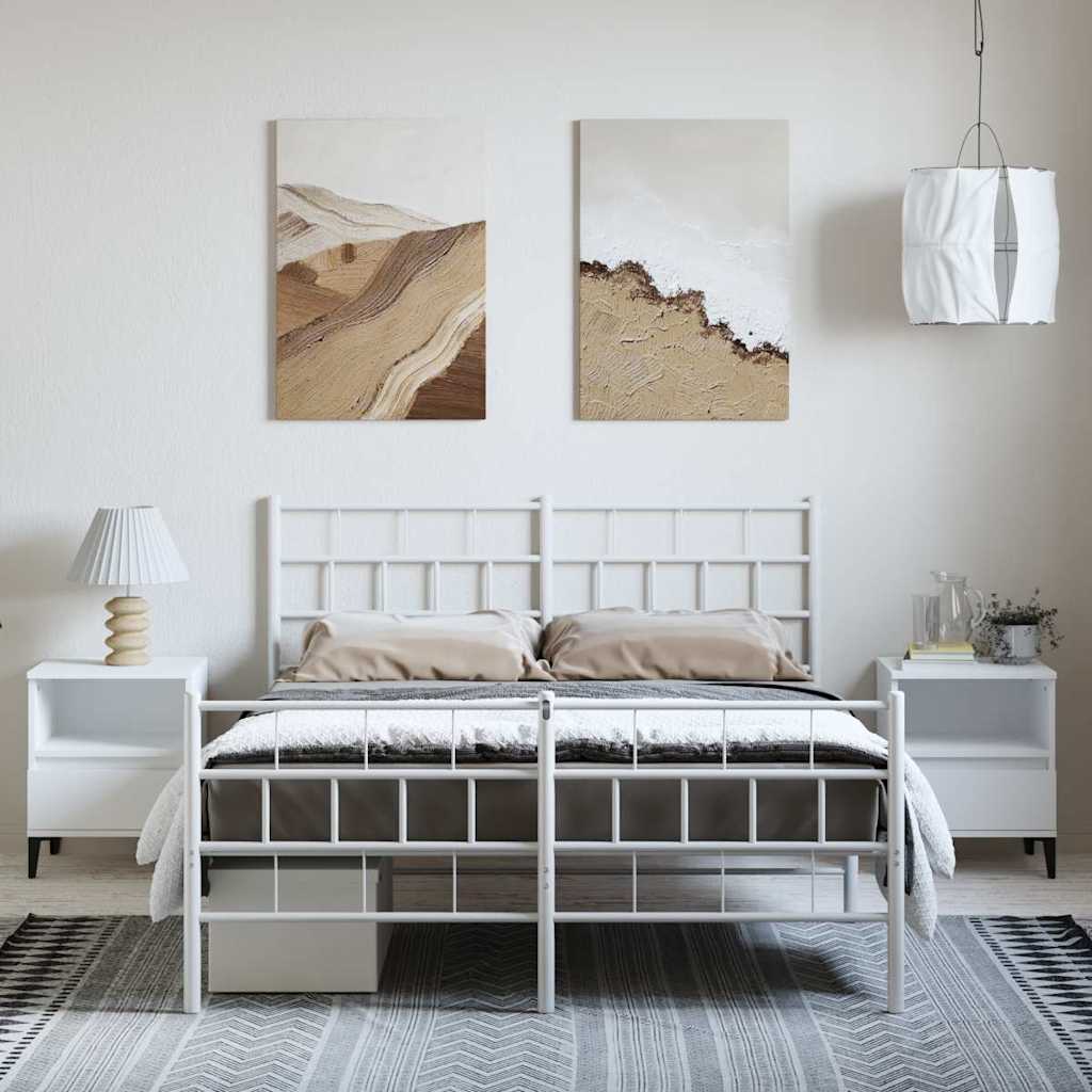 sengeramme med sengegavl og fodgærde 135x190 cm metal hvid