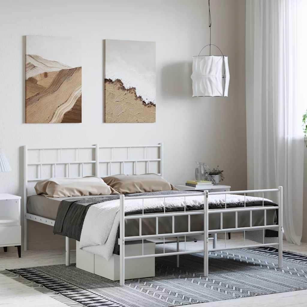 sengeramme med sengegavl og fodgærde 135x190 cm metal hvid