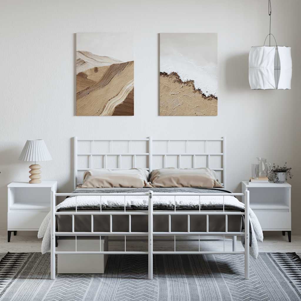 sengeramme med sengegavl og fodgærde 150x200 cm metal hvid