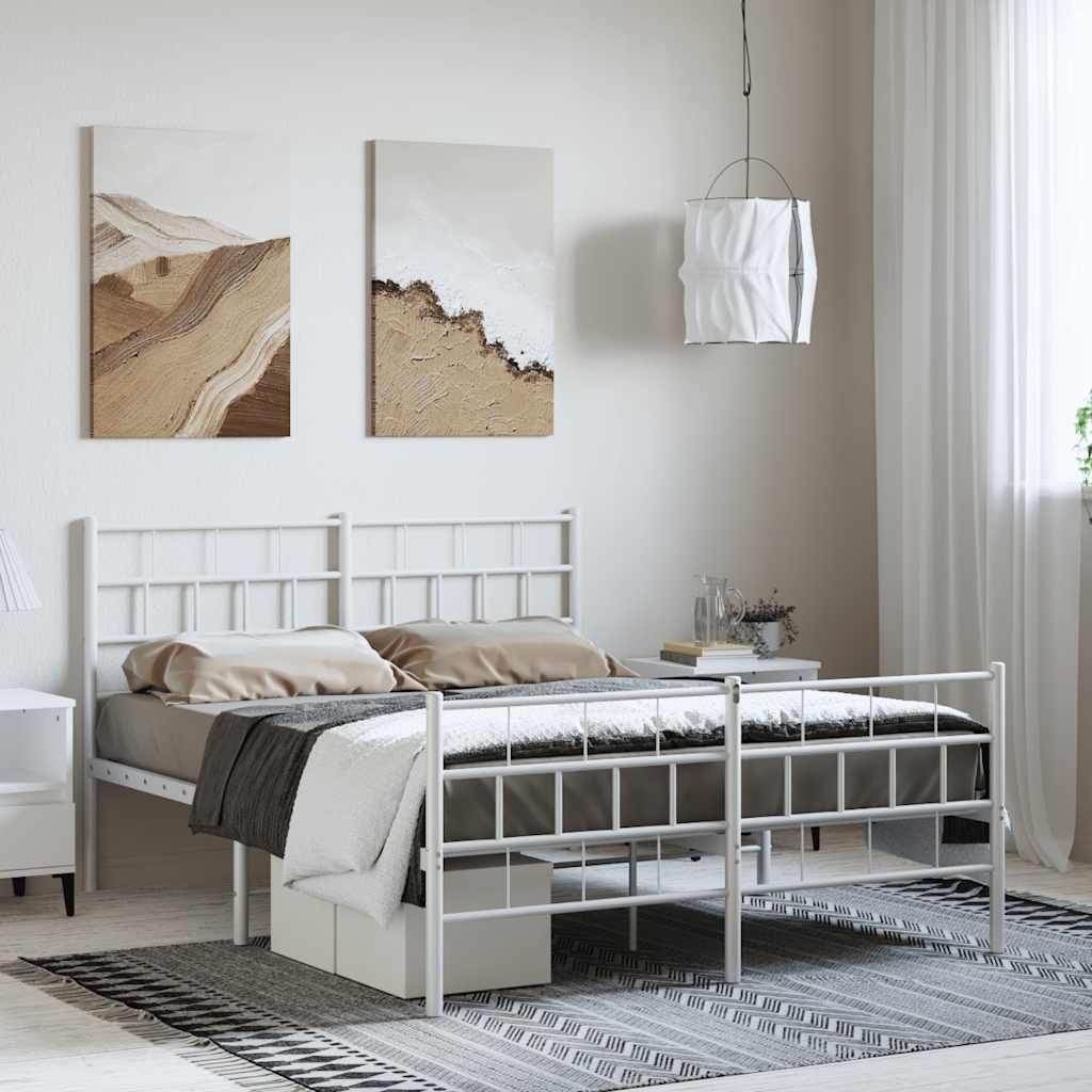 sengeramme med sengegavl og fodgærde 150x200 cm metal hvid
