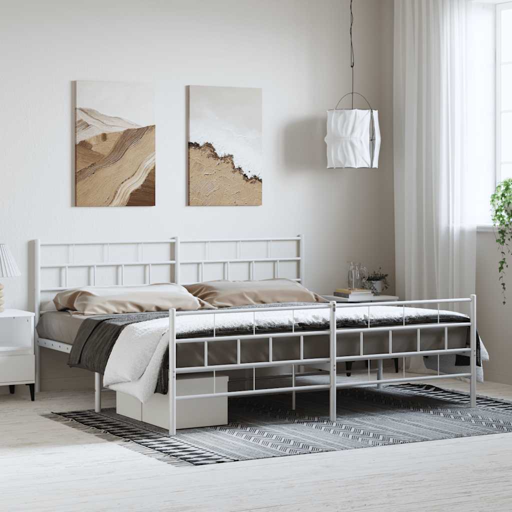 sengeramme med sengegavl og fodgærde 183x213 cm metal hvid