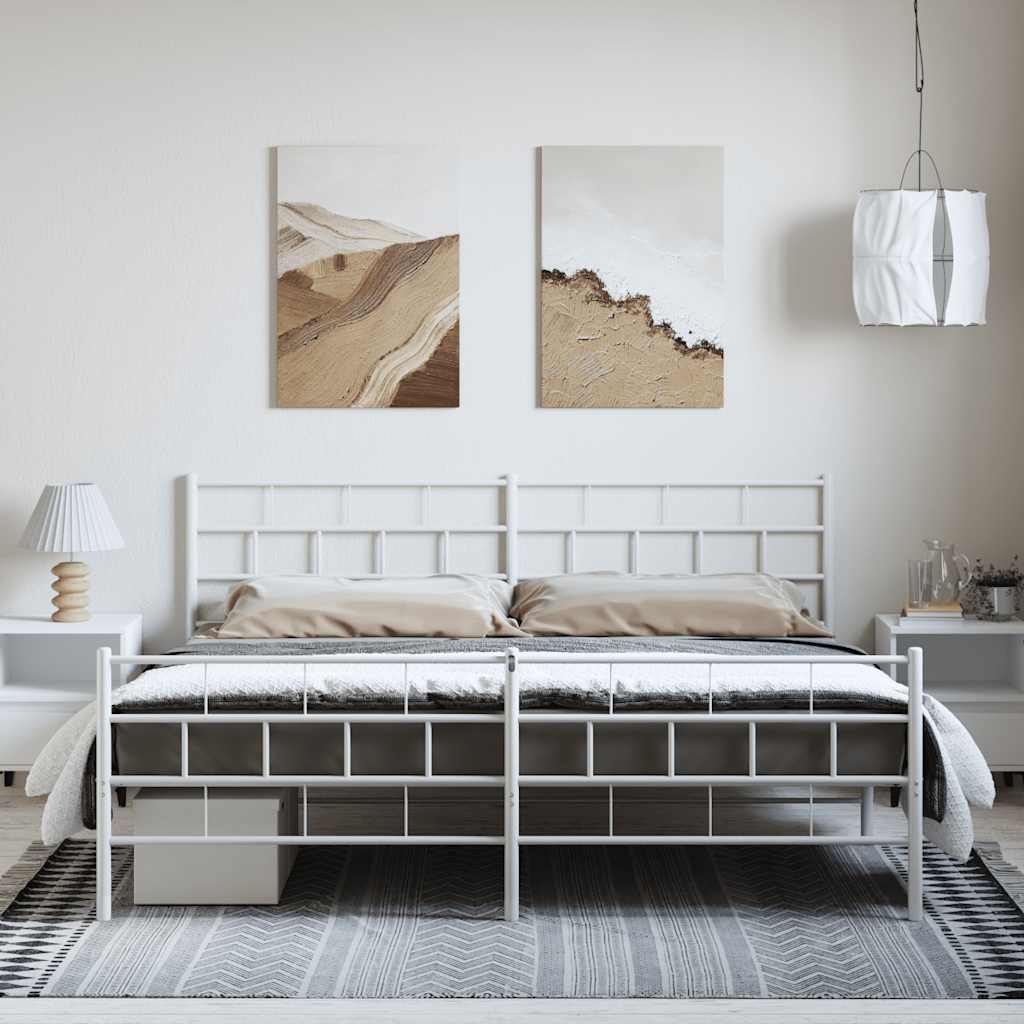 sengeramme med sengegavl og fodgærde 193x203 cm metal hvid