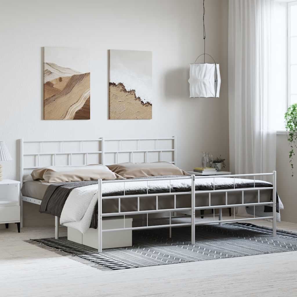 sengeramme med sengegavl og fodgærde 193x203 cm metal hvid