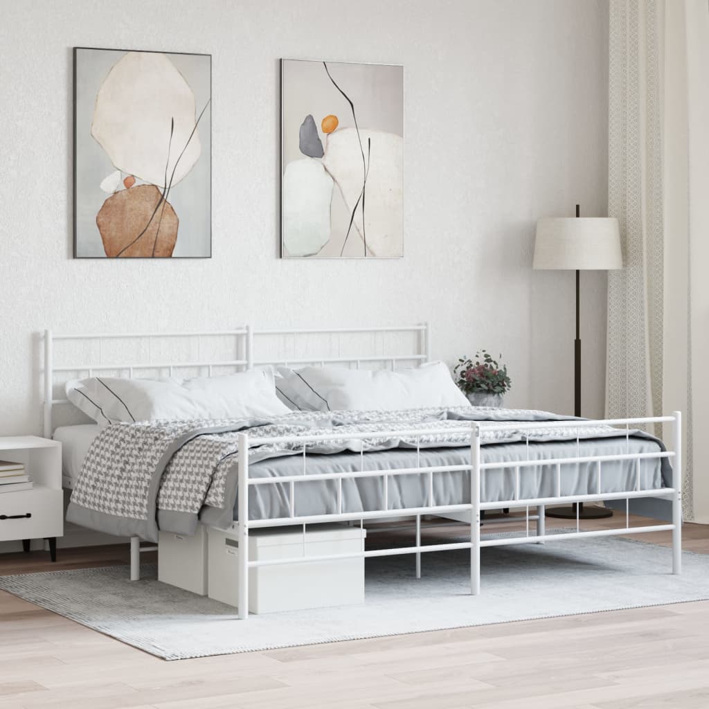 sengeramme med sengegavl og fodgærde 200x200 cm metal hvid