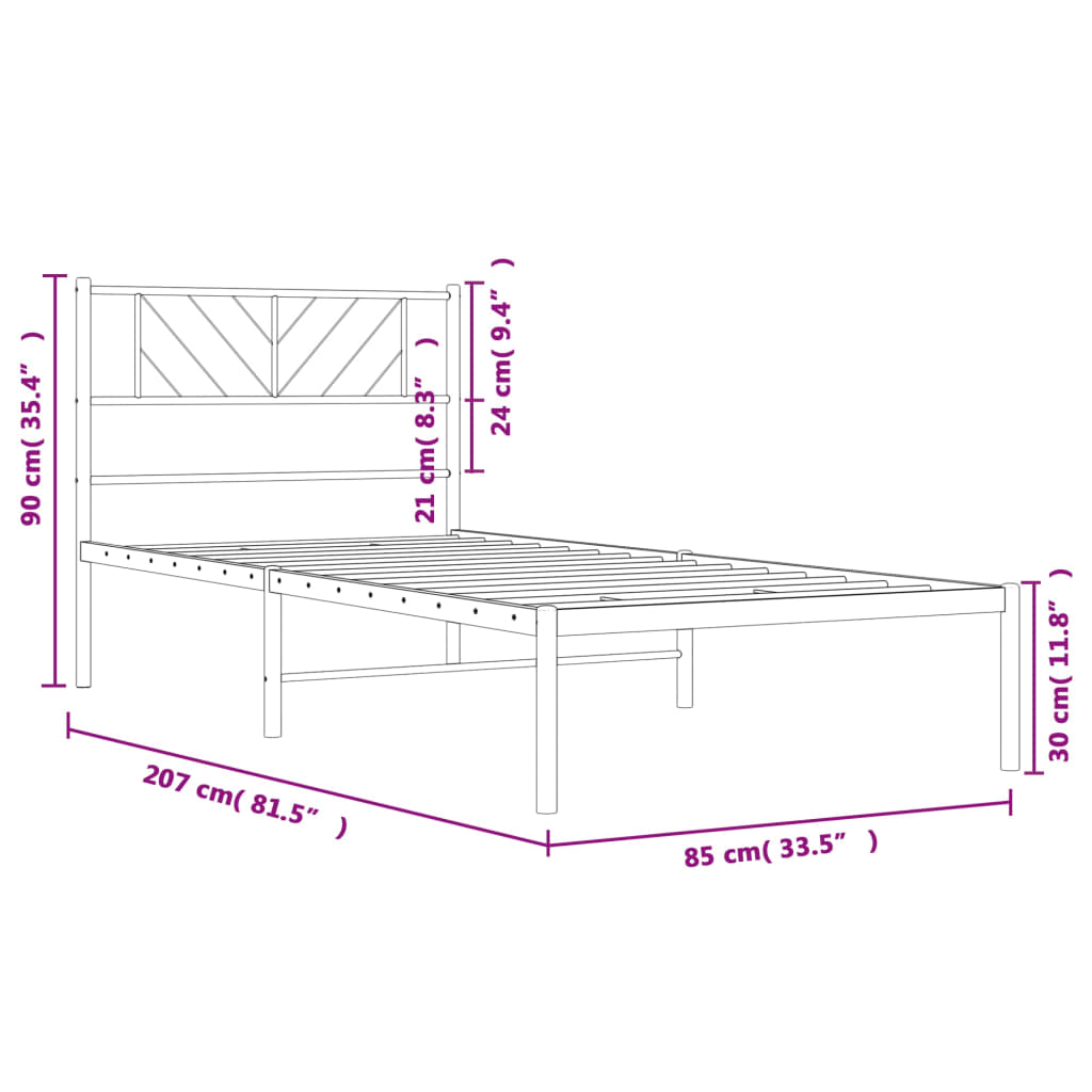 sengeramme med sengegavl 80x200 cm metal sort