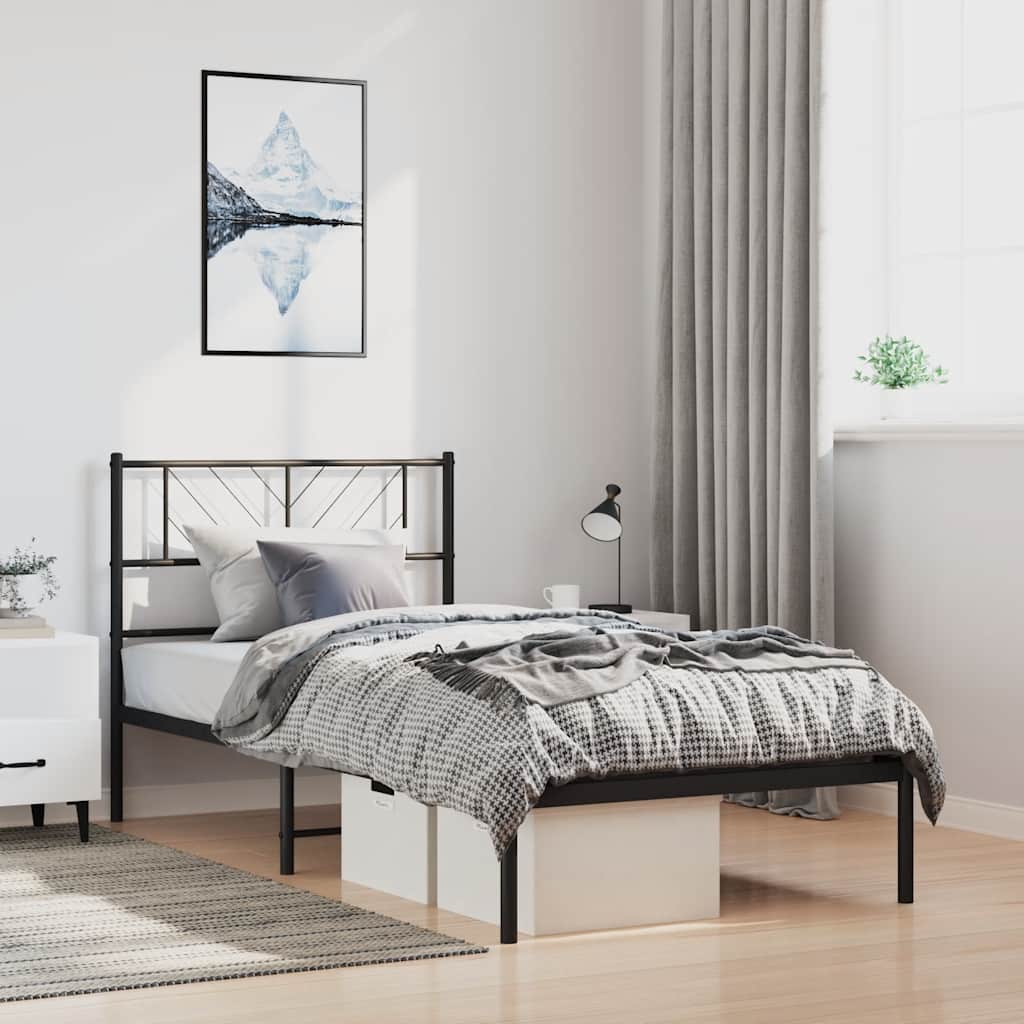 sengeramme med sengegavl 100x190 cm metal sort