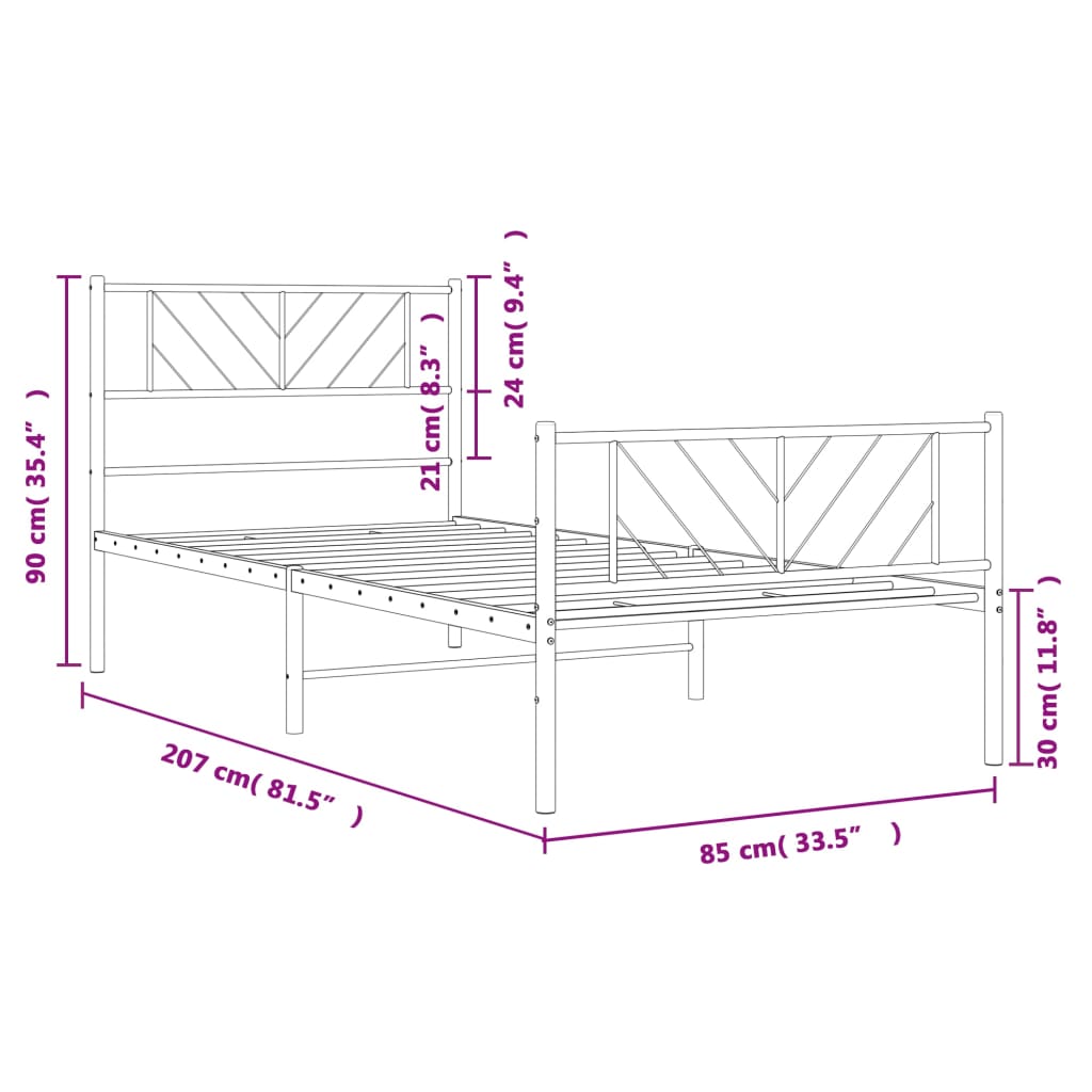 sengeramme med sengegavl og fodgærde 80x200 cm metal sort