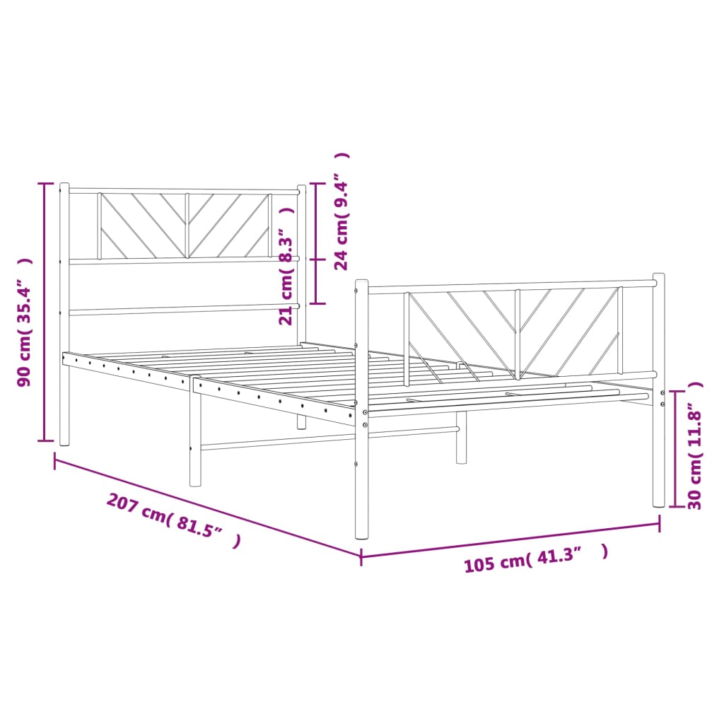 sengeramme med sengegavl og fodgærde 100x200 cm metal sort