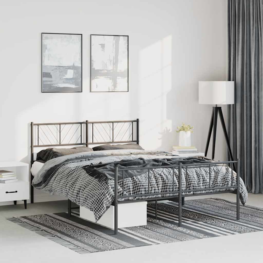 sengeramme med sengegavl og fodgærde 135x190 cm metal sort