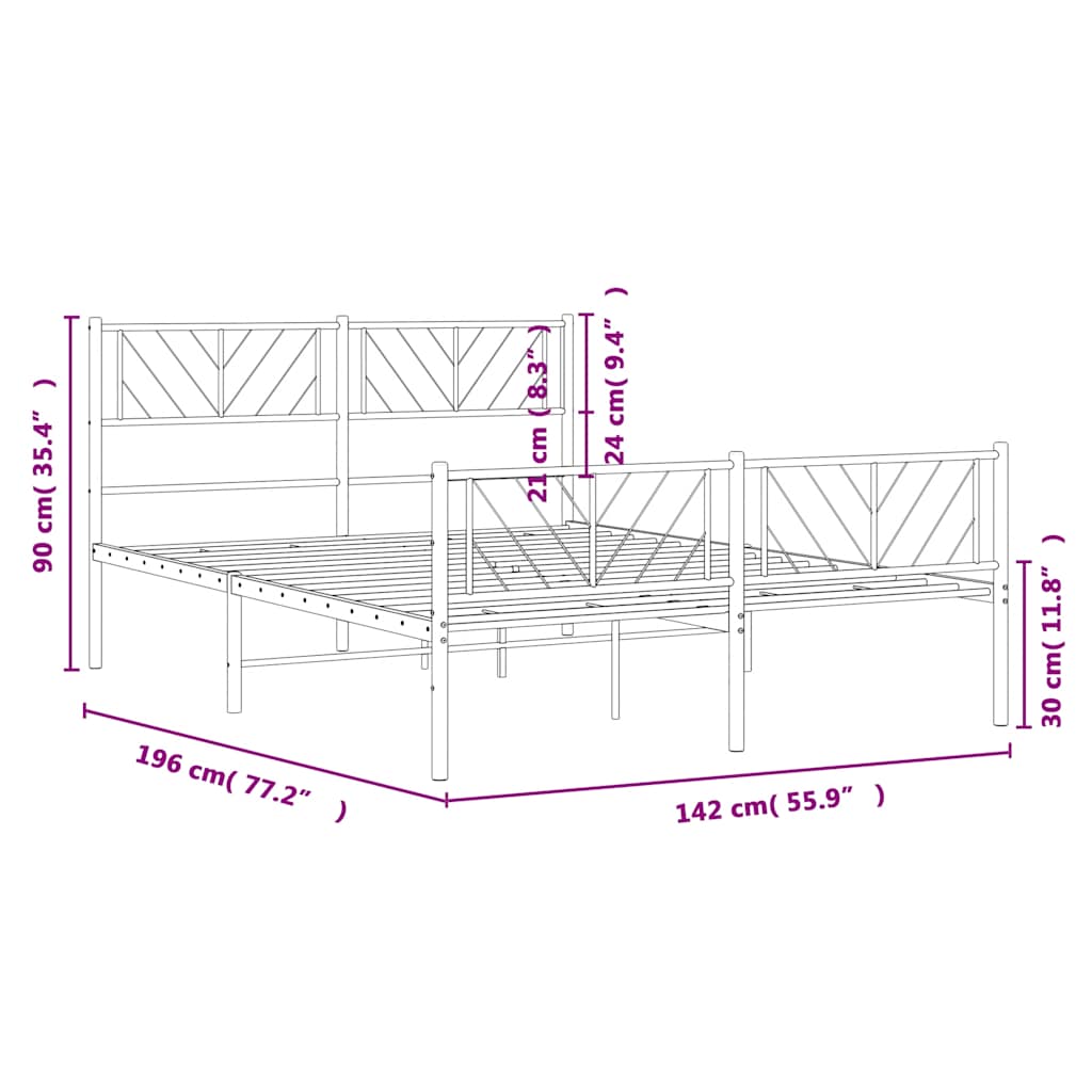 sengeramme med sengegavl og fodgærde 135x190 cm metal sort