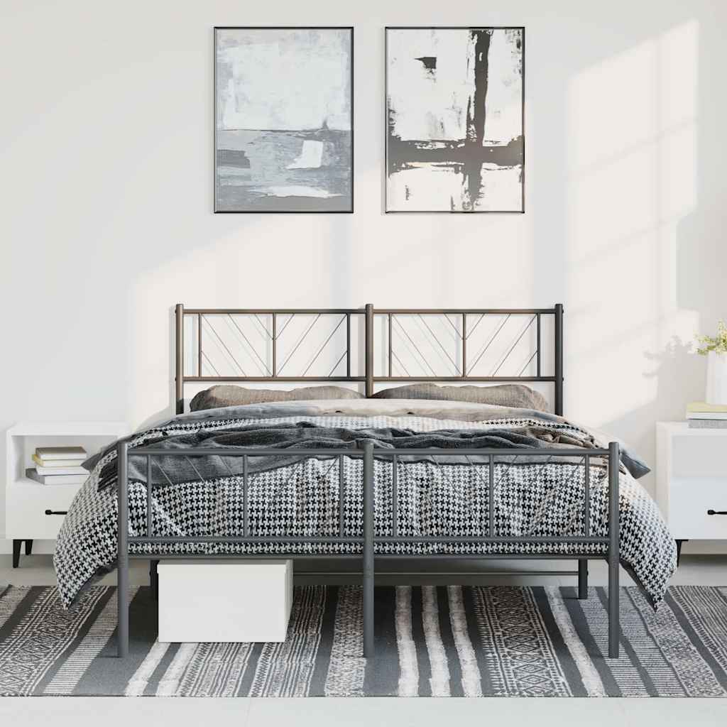 sengeramme med sengegavl og fodgærde 135x190 cm metal sort