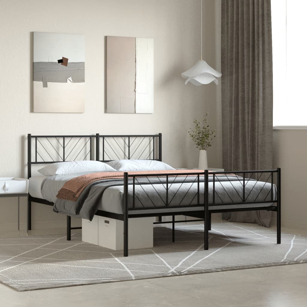 sengeramme med sengegavl og fodgærde 140x190 cm metal sort