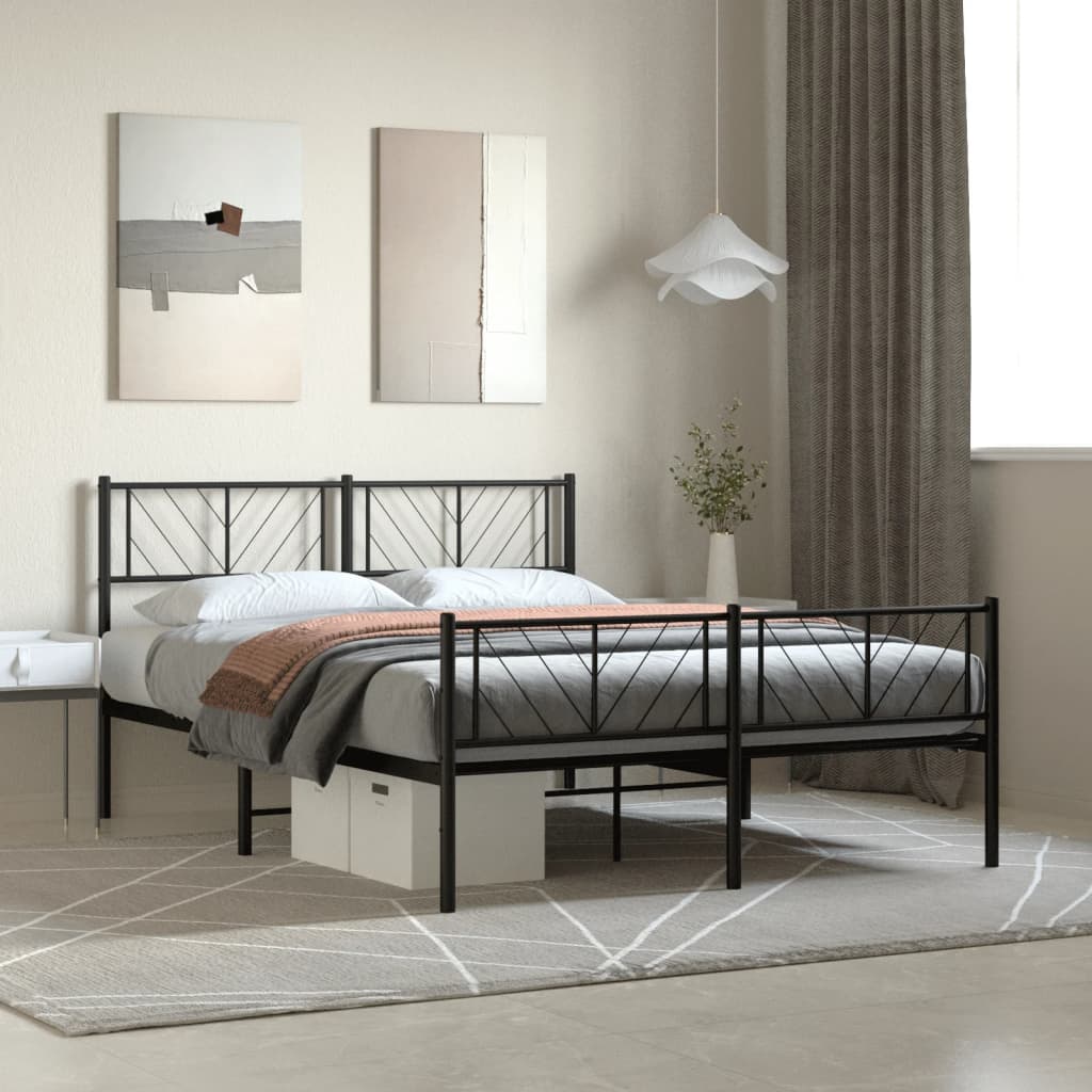 sengeramme med sengegavl og fodgærde 140x200 cm metal sort