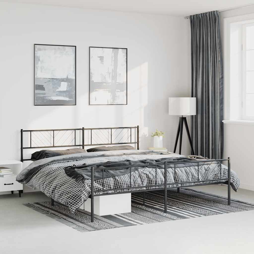 sengeramme med sengegavl og fodgærde 183x213 cm metal sort