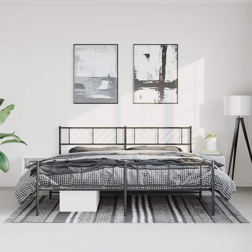 sengeramme med sengegavl og fodgærde 183x213 cm metal sort