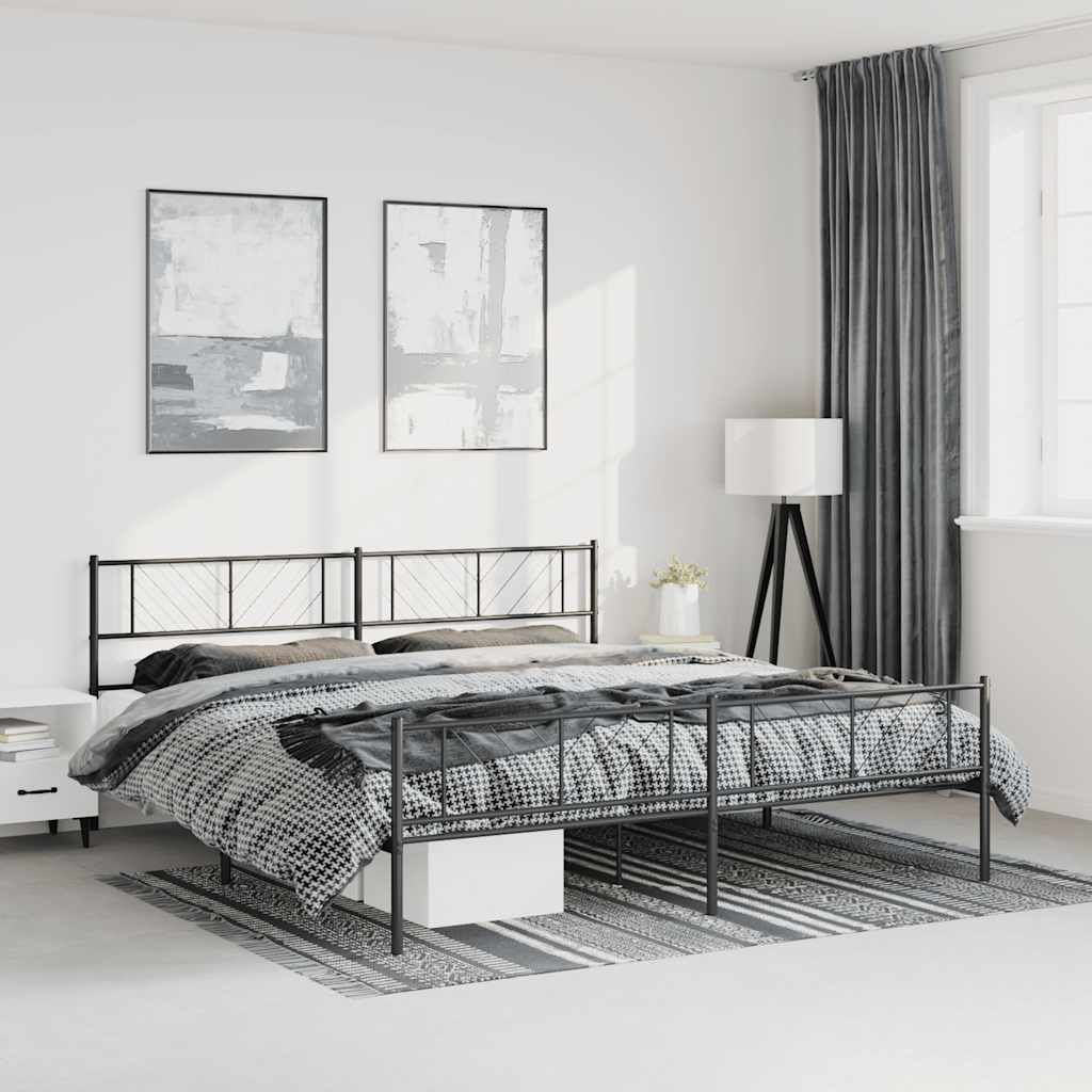 sengeramme med sengegavl og fodgærde 193x203 cm metal sort