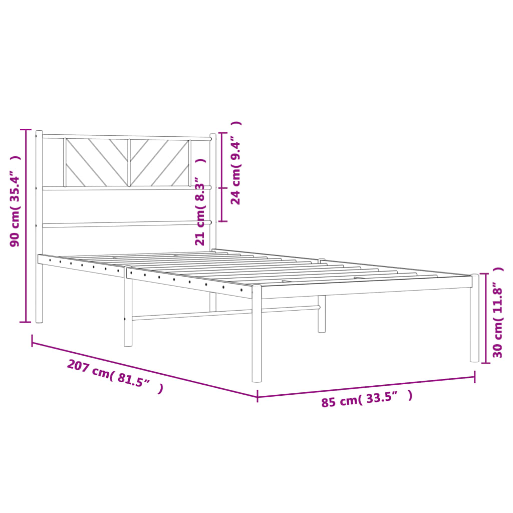 sengeramme med sengegavl 80x200 cm metal hvid