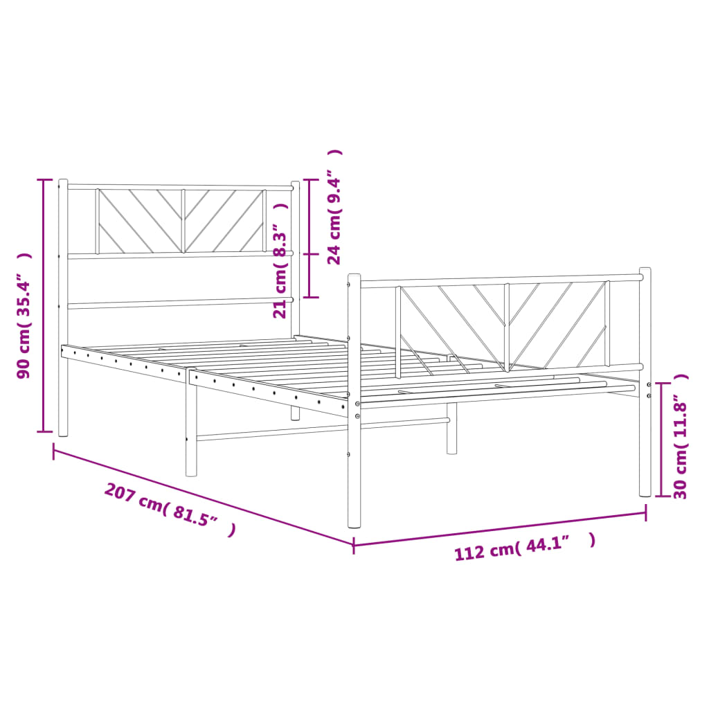 sengeramme med sengegavl og fodgærde 107x203 cm metal hvid
