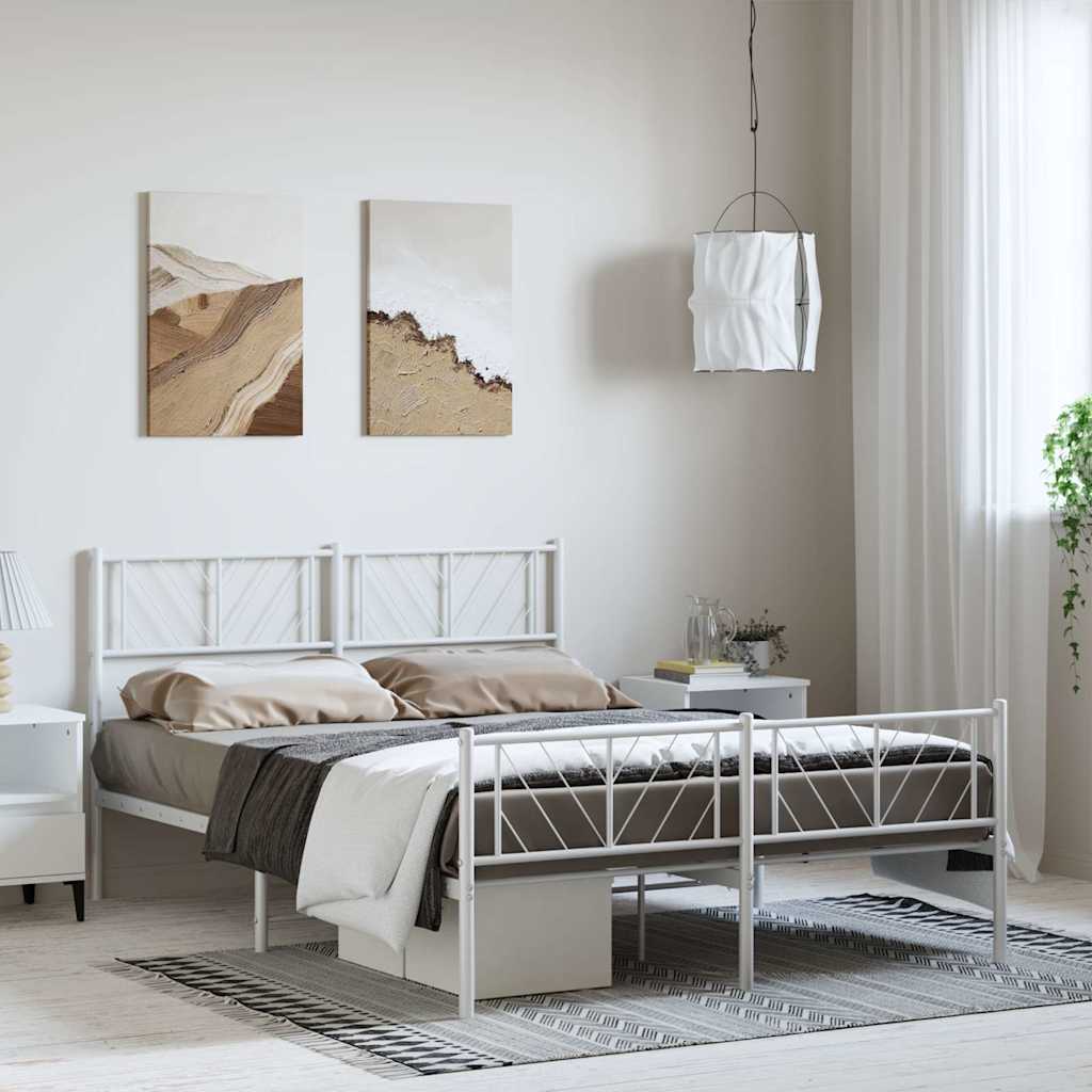 sengeramme med sengegavl og fodgærde 135x190 cm metal hvid