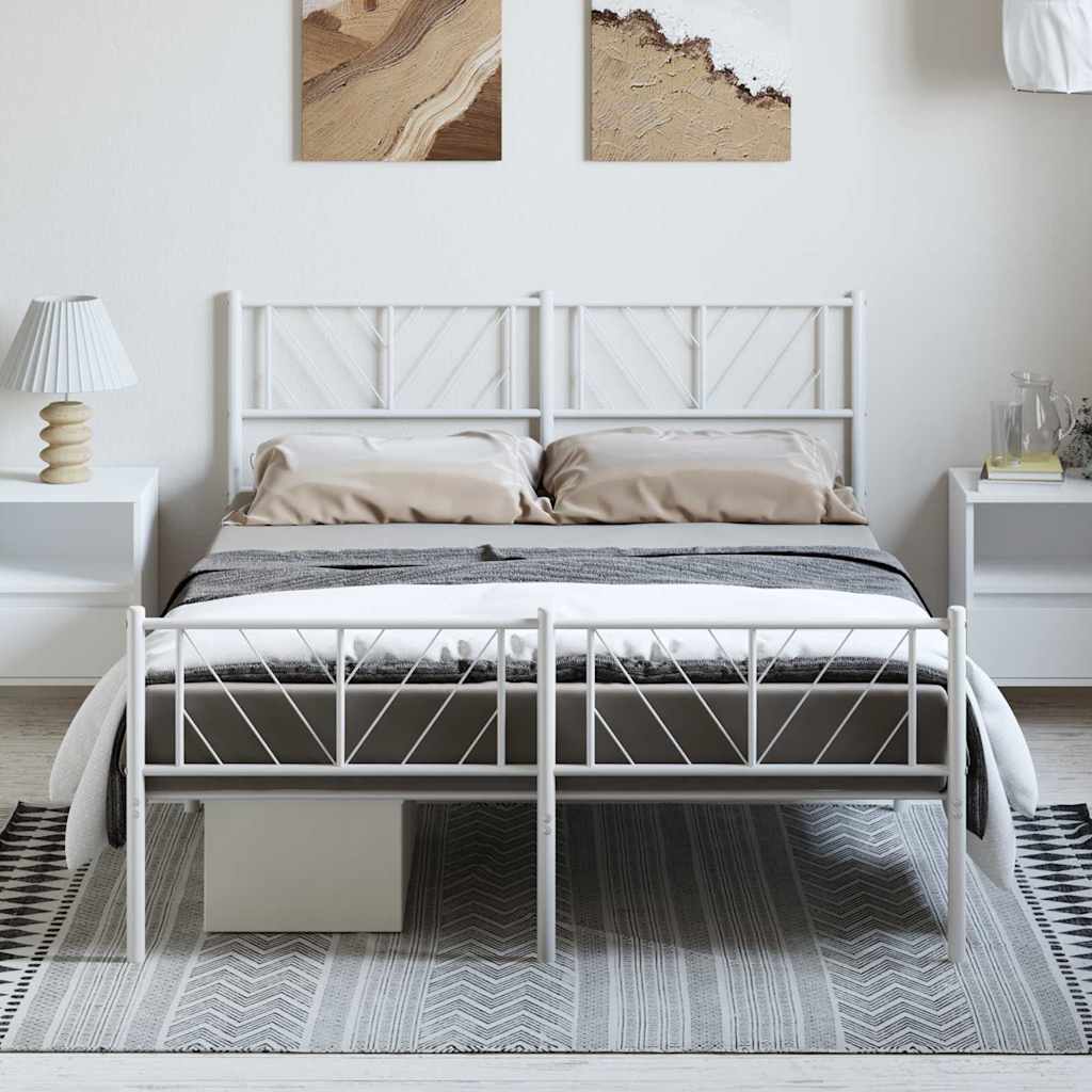 sengeramme med sengegavl og fodgærde 150x200 cm metal hvid