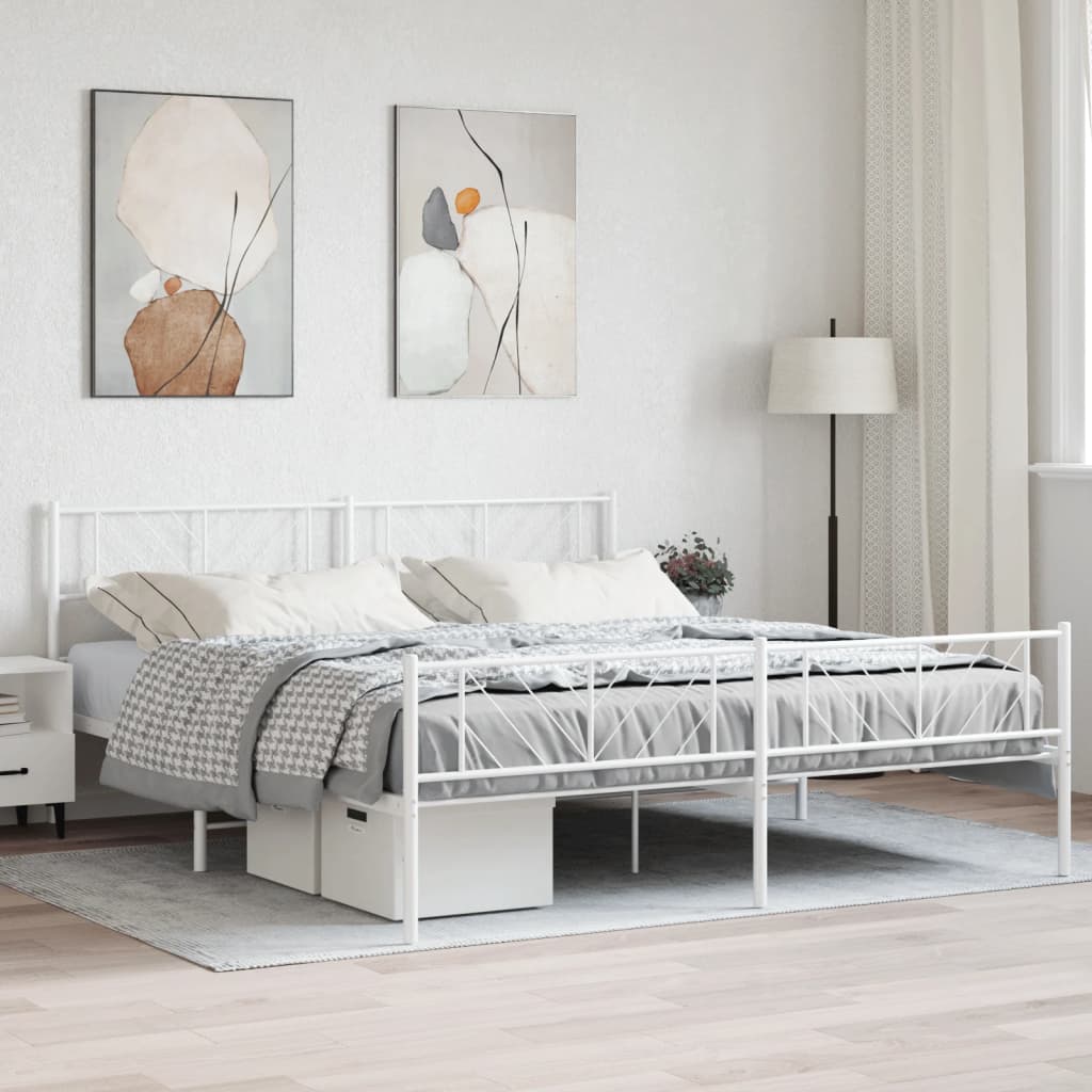 sengeramme med sengegavl og fodgærde 183x213 cm metal hvid