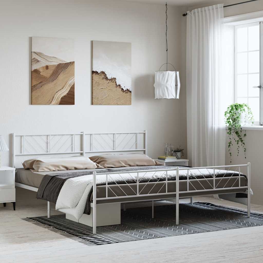 sengeramme med sengegavl og fodgærde 193x203 cm metal hvid