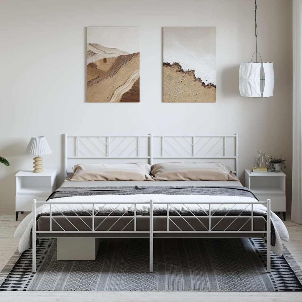sengeramme med sengegavl og fodgærde 193x203 cm metal hvid