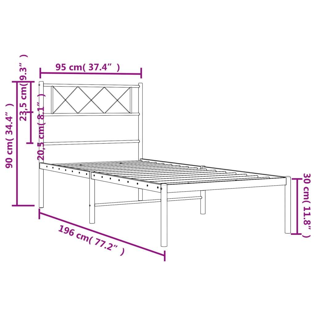 sengeramme med sengegavl 90x190 cm metal sort