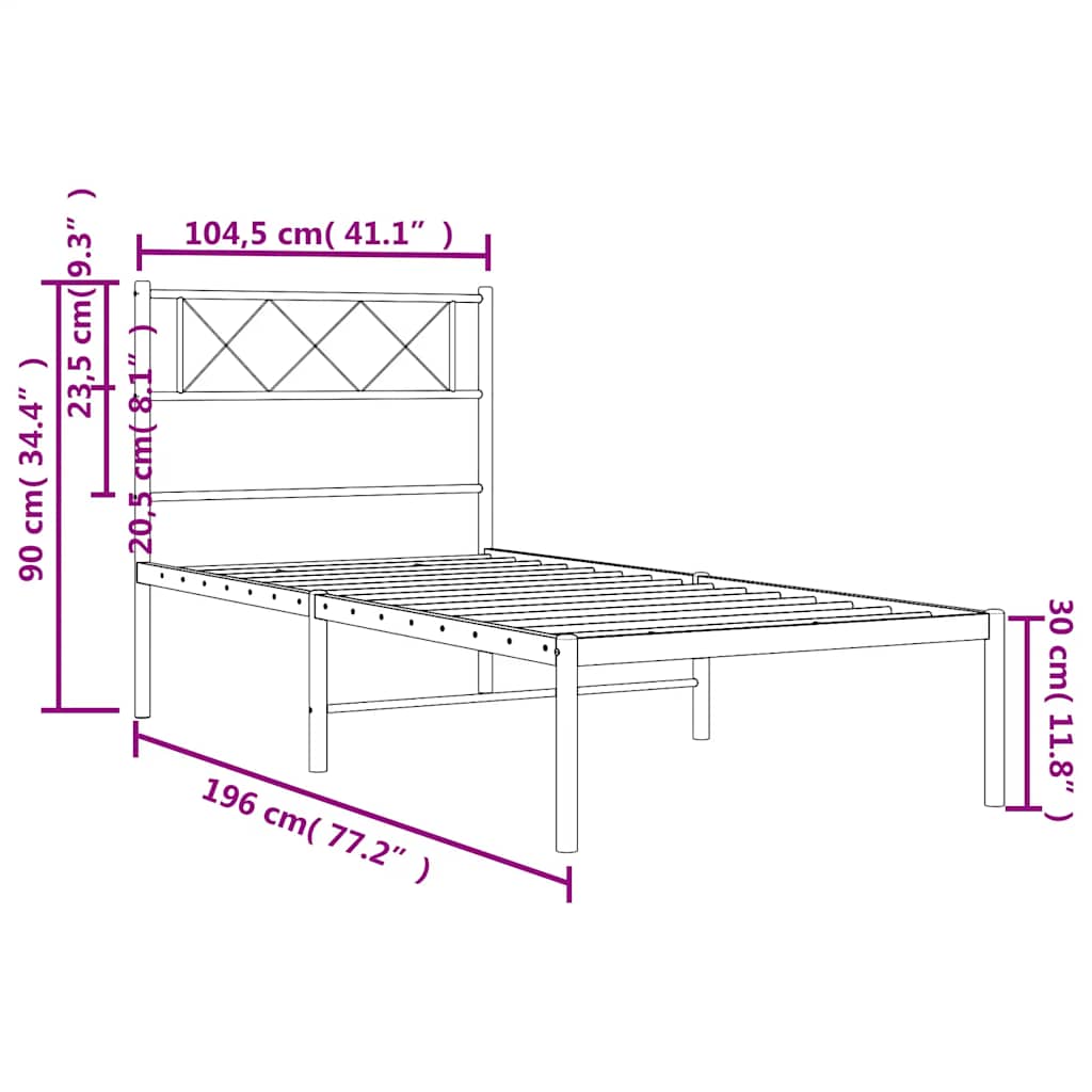 sengeramme med sengegavl 100x190 cm metal sort