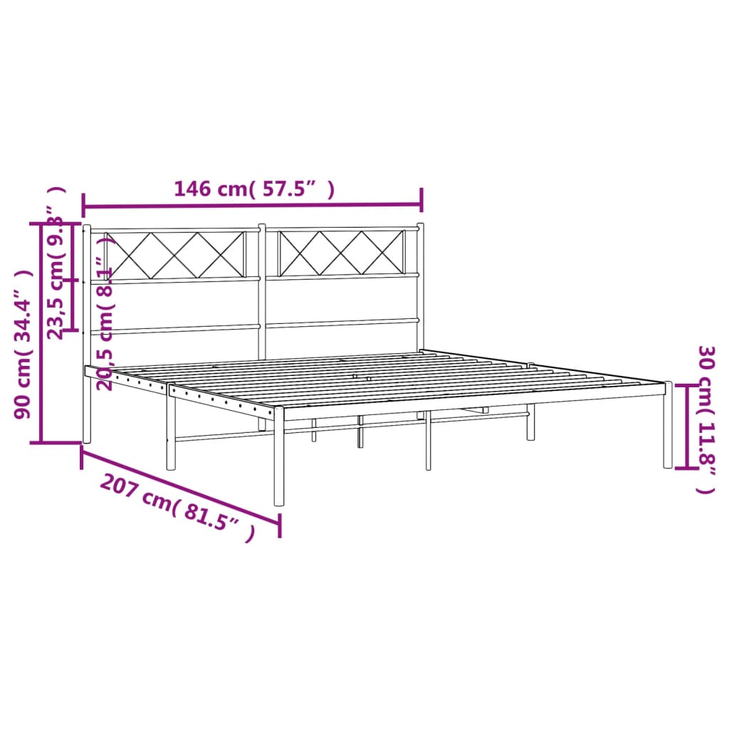 sengeramme med sengegavl 140x200 cm metal sort
