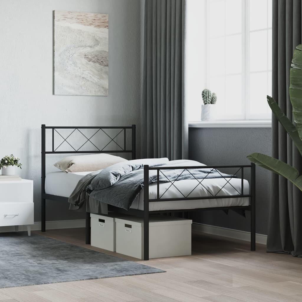 sengeramme med sengegavl og fodgærde 90x200 cm metal sort