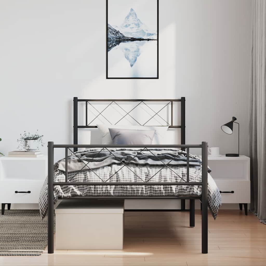 sengeramme med sengegavl og fodgærde 100x200 cm metal sort